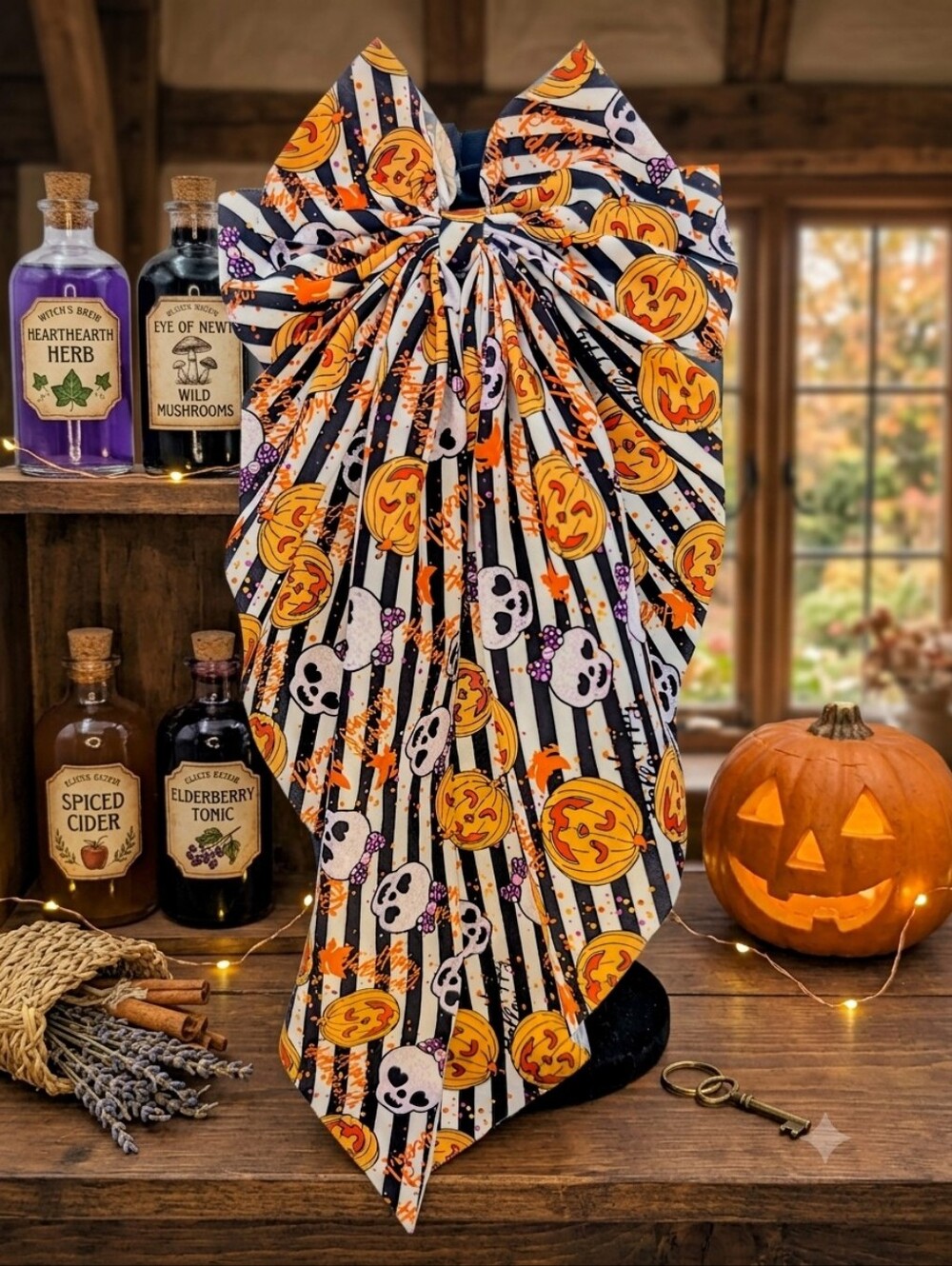 Halloween Pumpkin & Skull Long tailed Hairbow